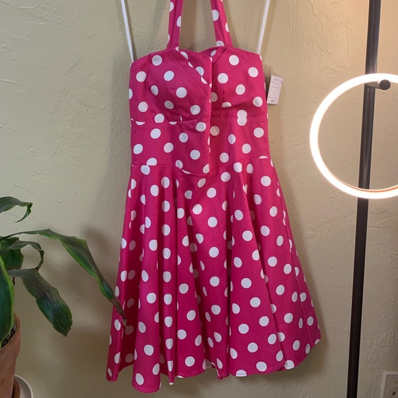 ModCloth pink polka dot halter A-line swing dress - Picture 9 of 12